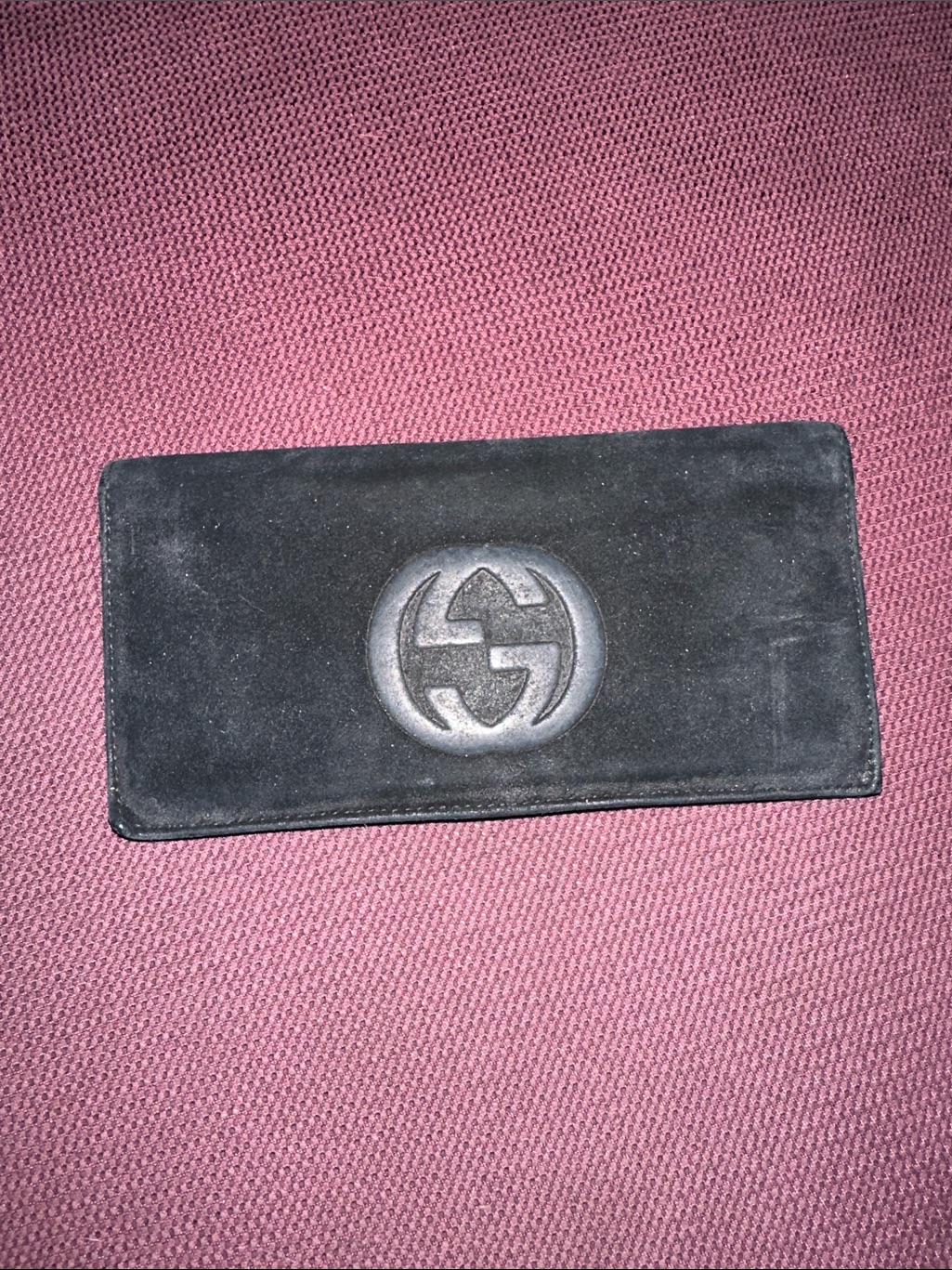 Gucci Black Suede & Leather Long Flap Wallet